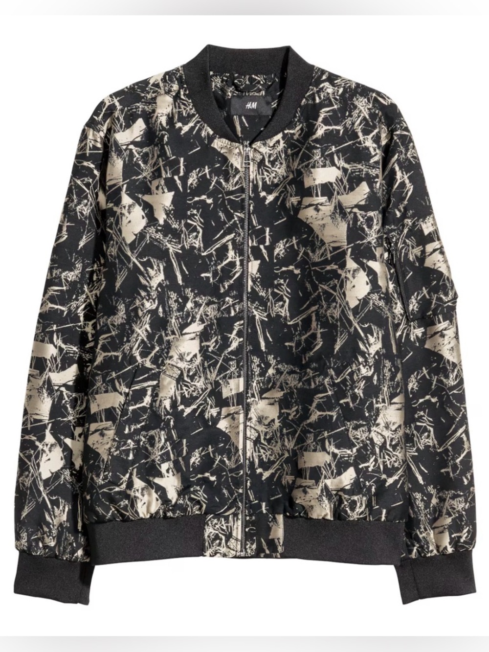 H&M Black & Gold Abstract-Print Bomber